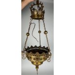 A 19TH CENTURY BRASS HANGING LANTERN, Attributed to E W Pugin after A W N Pugin for John Hardman &