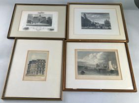 A GROUP OF FOUR ENGRAVINGS, Some American, others European. Two hand coloured. All mounted in frames