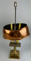 A 19TH CENTURY FRENCH COPPER AND BRASS BOUILLOTTE LAMP, 62cm H