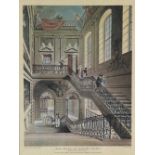 THE HALL AND STAIRCASE AT THE BRITISH MUSEUM, after Pugin and Rowlandson Coloured print published