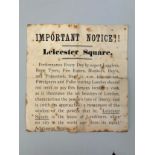 A 19TH CENTURY PAPER POSTER LONDON FAIRGROUND NOTICE: 'Performance Every Day by expert Jugglers,