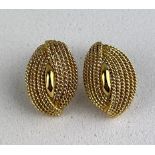 A PAIR OF 18CT GOLD CLIP-ON EARRINGS, Total weight: 7.6gms Marked for 750. 16mm x 10mm each