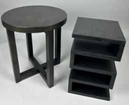 TWO MODERNIST EBONISED SIDE TABLES (2)