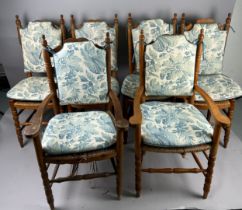 A SET OF SIX SPANISH CHAIRS WITH RUSH SEATS (6) 105cm H each