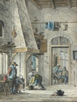 A DUTCH STYLE PENCIL AND WATERCOLOUR ON PAPER OF A DOMESTIC SETTING, Mounted in a frame and