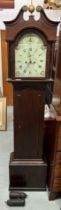 AN EIGHT-DAY LONGCASE CLOCK, oak, with a brass dial, marked 'W Goodwin, Tetbury' face painted with