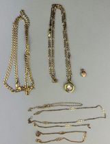 A 9CT GOLD ITALIAN CHAIN NECKLACE WITH A SPINNING PIG PENDANT, Along with another 9ct gold chain,