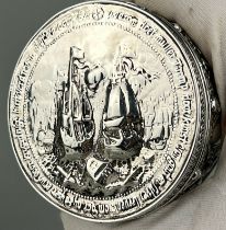 A DUTCH SILVER BOX MADE TO COMMEMORATE THE DEATH OF ADMIRAL MAARTEN HARPERTZOON TROMP, Inscribed