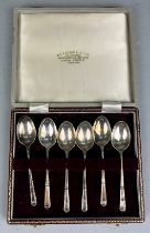 A SET OF SIX A.E POSTON AND CO SILVER SPOONS, Weight: 75gms