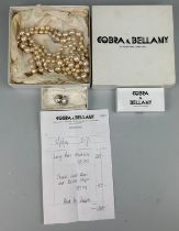 A COBRA AND BELLAMY PEARL NECKLACE AND PAIR OF EARRINGS WITH 925 SILVER CLASP, In original boxes and