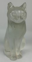 A LARGE LALIQUE FROSTED GLASS SEATED CAT, 21cm h Marked Lalique France. Damage to one ear.