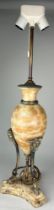 A LARGE URN TABLE LAMP BY 'MARINER, On tripod stand with gilt bronze rams heads, 88cm h x 22cm width