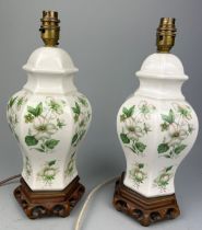 A PAIR OF FLORAL SIX PANEL BALUSTER VASE TABLE LAMPS, 36cm h x 13cm w