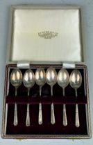 A SET OF SIX A.E POSTON AND CO SILVER SPOONS, 75gms weight