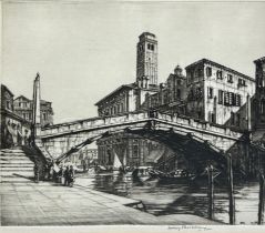 TWO HENRY RUSHBURY ETCHINGS OF VENICE AND ROME, each signed in pencil 'Henry Rushbury' (lower