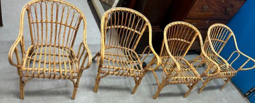 FOUR MID-CENTURY CANE ARMCHAIRS, 58cm w X 60cm d X 75.5cm h Overall good condition, with marks and