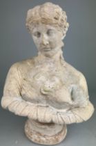 A RECONSTITUTED STONE BUST OF A LADY, 34cm h x 25cm w