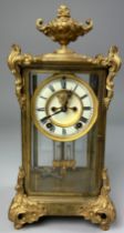 A LATE 19TH CENTURY FRENCH 'FOUR GLASS' MANTEL CLOCK, With visible escapement and Ansonia