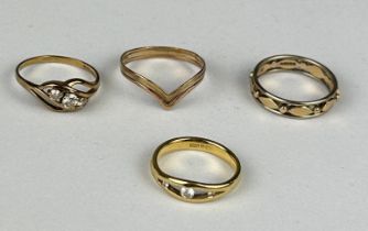 A COLLECTION OF FOUR 9CT GOLD RINGS, total weight 7.6gms