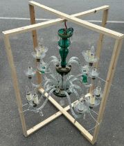 A BOHEMIAN GREEN CRYSTAL AND MURANO GLASS TWELVE ARM CHANDELIER,