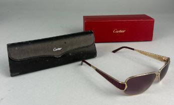 A PAIR OF CARTIER EDITION C GOLD RIMMED SUNGLASSES, with faux burgundy crocodile skin detail, marked