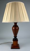 A FAUX BURR WALNUT PAINTED URN TABLE LAMP, 66cm h