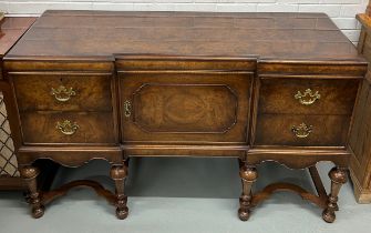 A REPRODUCTION WALNUT BREAKFRONT SIDEBOARD BY WARING AND GILLOWS, 150cm x 93cm x 53cm William and