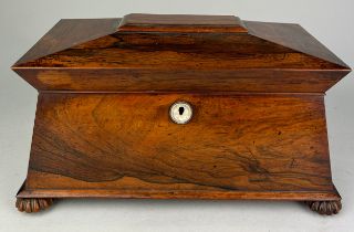 A GEORGIAN WALNUT TEA CADDY WITH MOTHER OF PEARL ESCUTCHEON, 34cm w x 18cm d x 14cm h The rising top