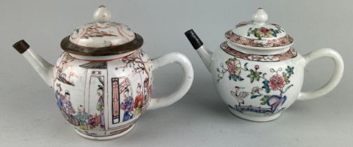 TWO CHINESE QING DYNASTY FAMILLE ROSE TEAPOTS Qianlong period (1736-1795) One with silver mount, one