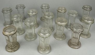 A COLLECTION OF VINTAGE PRESSED GLASS MICROSCOPE SLIDE COPLIN STAINING JARS CIRCA 1930,