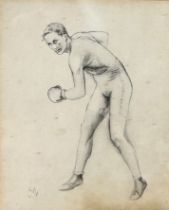 A SET OF EIGHT PUGILIST BOXING DRAWINGS ON PAPER BY AN UNKNOWN ARTIST (8) Each 25cm x 20cm mounted