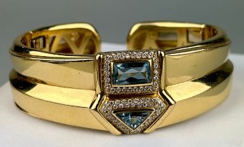 A CORUM 18CT GOLD BRACELET WITH AQUAMARINES AND DIAMONDS, Weight: 92.8gms 6.8cm x 5.3cm x 2.3cm