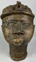 A LARGE BENIN BRONZE HEAD, 20th century. 30cm in height