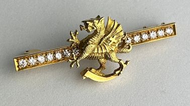 AN 18CT GOLD AND DIAMOND DRAGON BROOCH, Weight 10.7gms