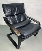 A MID CENTURY LEATHER UPHOLSTERED 'S-BEND' CHAIR 90cm x 78cm x 75cm