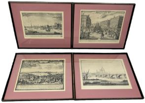 FOUR DECORATIVE PRINTS OF LONDON AFTER EARLY ENGRAVINGS, Each mounted in frames and glazed (4)