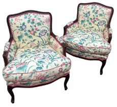 A PAIR OF COLEFAX AND FOWLER FLORALLY UPHOLSTERED ARMCHAIRS, 70cm w x 55cm d x 90cm h (each) (2)