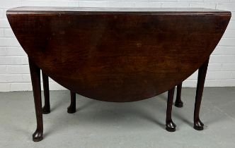 A GEORGE III DROP LEAF TABLE, 120cm x 72cm 137cm x 120cm x 72cm when extended.