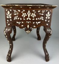 A SYRIAN MOTHER OF PEARL INLAID TABLE, 35cm w x 35cm d x 45cm h Used condition, with marks, dents