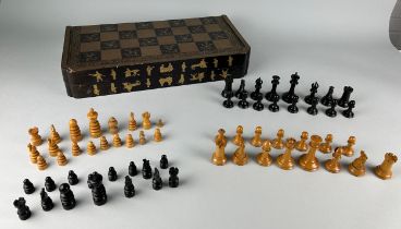 A JACQUES OF LONDON CHESS SET ALONG WITH A CHINESE EXPORT BLACK LACQUERED BOARD AND ANOTHER