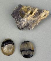 A COLLECTION OF FLUORITE TO INCLUDE CABOCHON BLUE JOHN SPECIMENS (3)