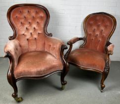 TWO 19TH CENTURY SPOONBACK ARMCHAIRS UPHOLSETERED IN PINK FABRIC (2) One larger, one smaller.