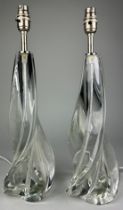 A PAIR OF ITALIAN MURANO GLASS TABLE LAMPS (2) Of twisting, slender form.