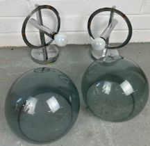 A PAIR OF MID-CENTURY STYLE CHROME TABLE LAMPS WITH GLASS DOME COVERS, 26cm h (each) (2)