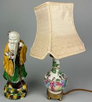 A CHINESE SANCAI GLAZED BISCUIT PORCELAIN FIGURE OF SHOULAO ALONG WITH A CHINESE CANTON WARE 19TH