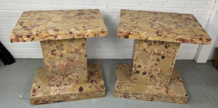 A PAIR OF BRECCIA MARBLE SIDE TABLES (2), Each consisting of three seperate marble parts.