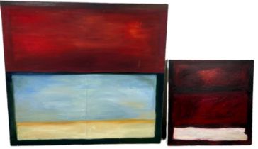TWO CONTEMPORARY ABSTRACT OIL ON CANVAS PAINTINGS, 105cm x 100cm 60cm x 60cm