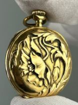 A TIFFANY AND CO ART NOUVEAU 18CT GOLD FLORAL POCKET WATCH, Dated 1902 inside. Not currently