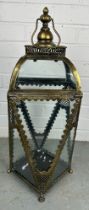 A SINGLE ANTIQUE METAL AND GLASS GARDEN LANTERN, 65cm h Used condition with marks consistent with