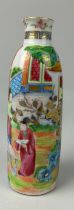 AN UNUSUAL CHINESE CANTON WARE FAMILLE ROSE SAKE BOTTLE